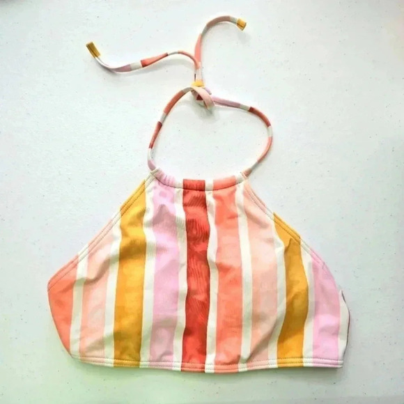 Asos Orange Stripes Halter Bikini Top Swimwear Swimsuit Size Extra Small XS - Picture 1 of 3